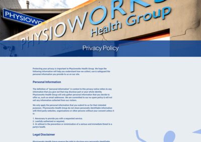 Physioworks Health Group – Privacy Policy Page