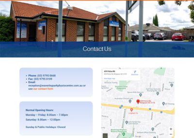 Waverley Park Physiotherapy Centre – Contact Us Page